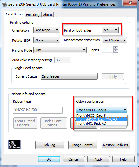 Setting ZXP Series 3 for Doublesided Printing