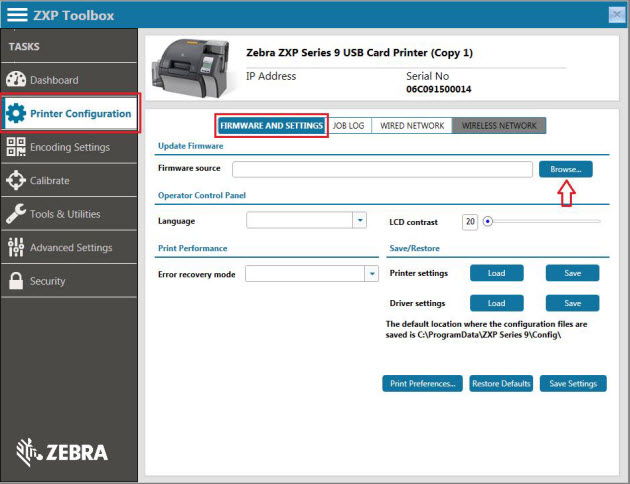Updating the Firmware in the ZXP Series 9 Card Printer