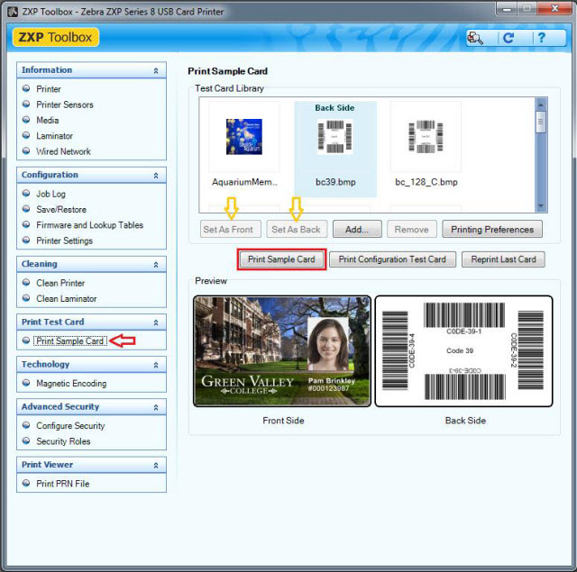 Printing Sample Cards on the ZXP Series 8 Printer Using the ZXP