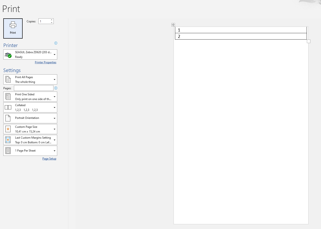 Printing With Variable Length Using Seagull Driver
