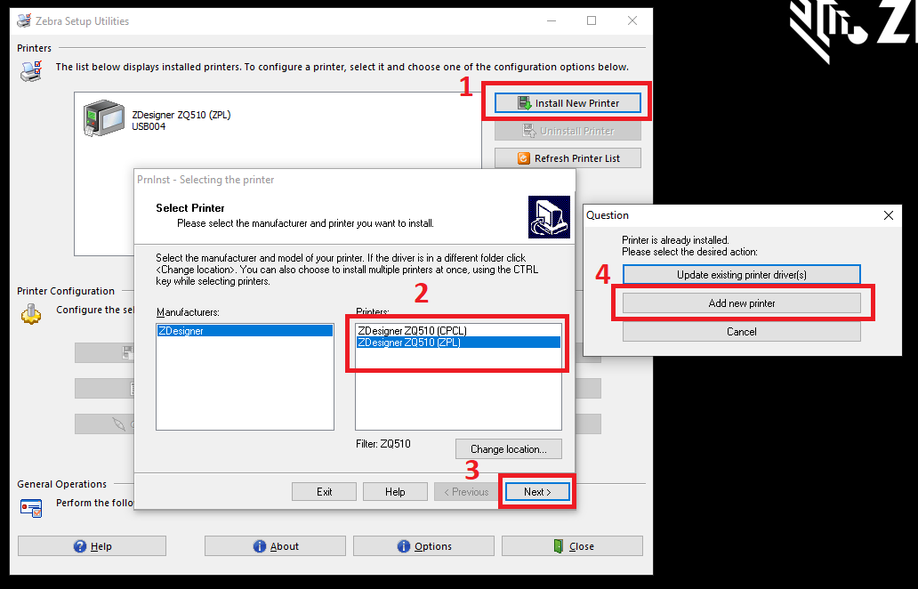 Setup ZQ5XX With Battery Eliminator Vehicle Cradle to Print from